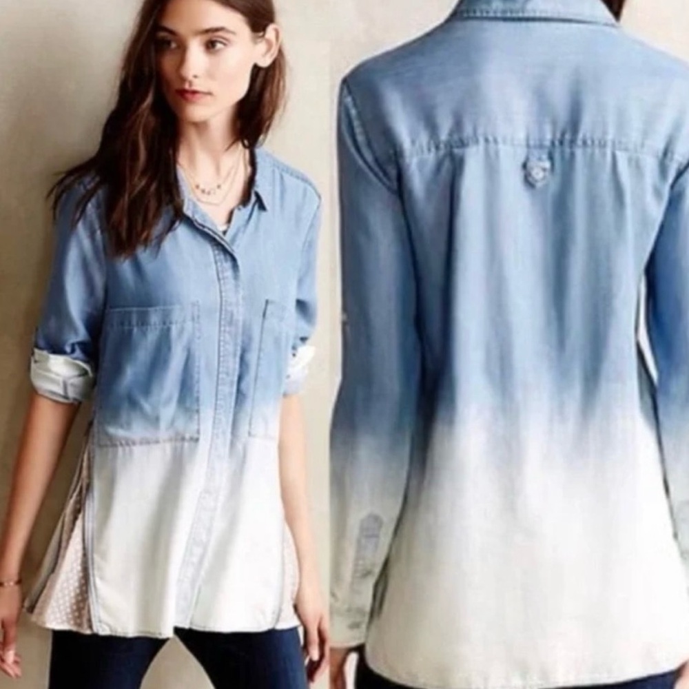 ANTHROPOLOGIE  HOLDING HORSES OMBRÉ CHAMBRAY SHIRT  Sz 12